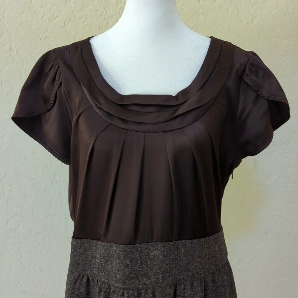 The Limited Dark Brown Satin and Herringbone Tweed Professional Dress Size 12 - Picture 2 of 11